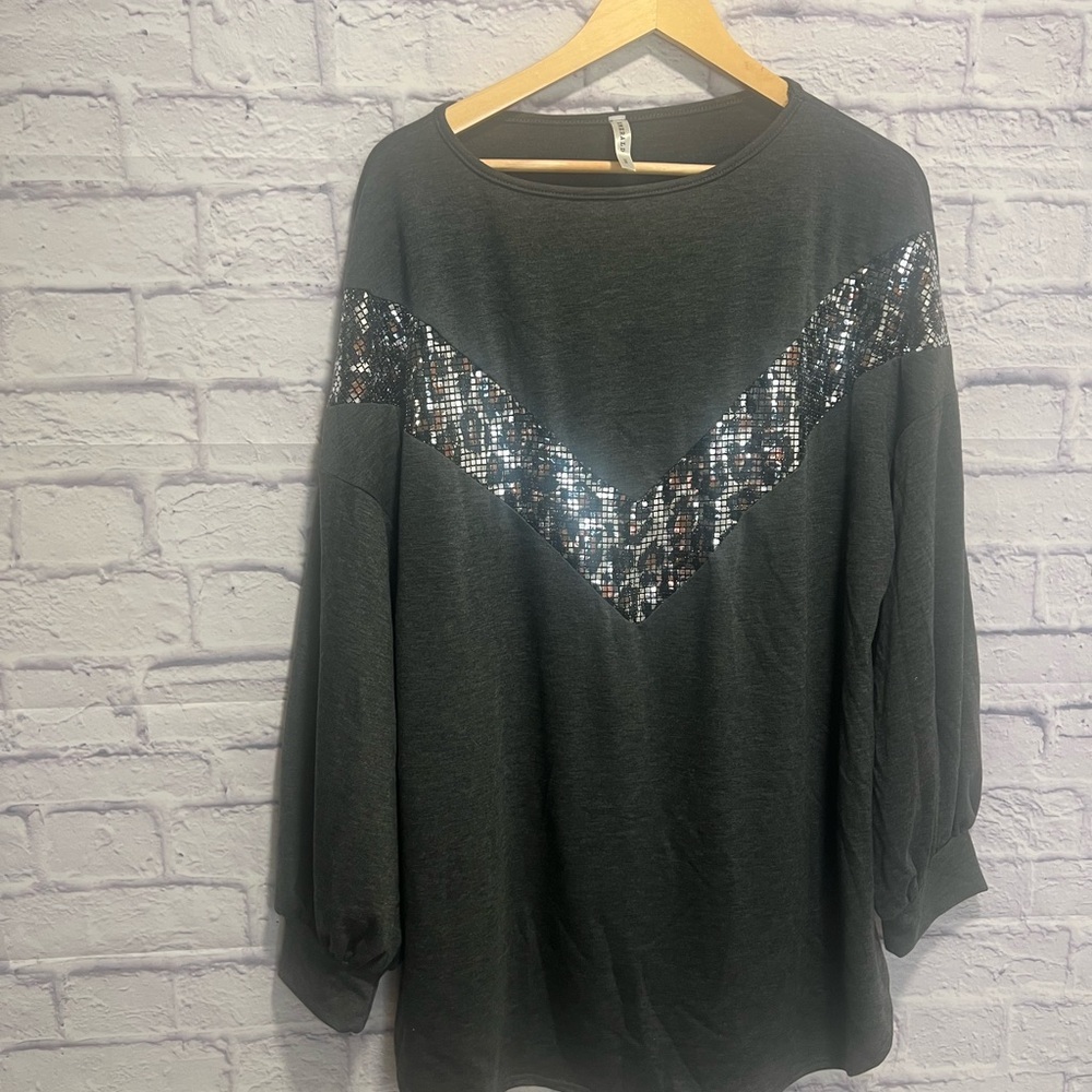 Emerald 3xl Dark Gray Sequin Women's Sweatshirt